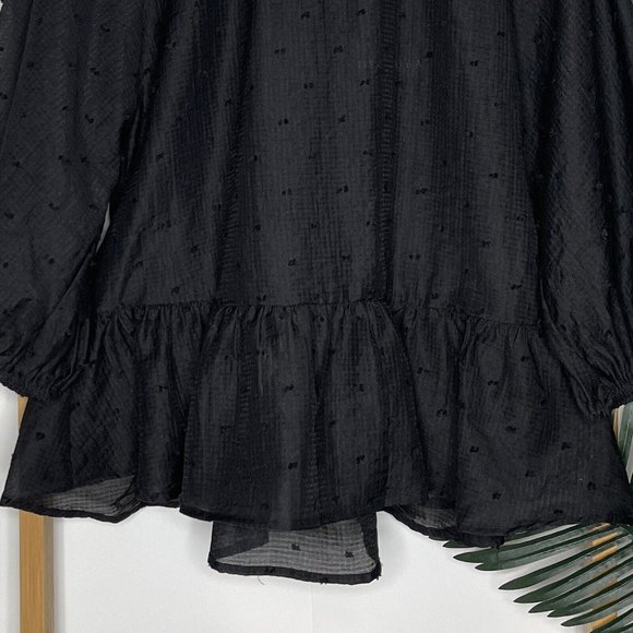 NWT Decjuba Black Harper Puff Sleeve Top Blouse Size S Cotton Blend Sheer Dobby - Picture 4 of 9